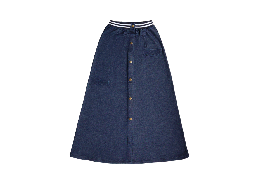 Button down light blue denim maxi skirt by Crew Basics