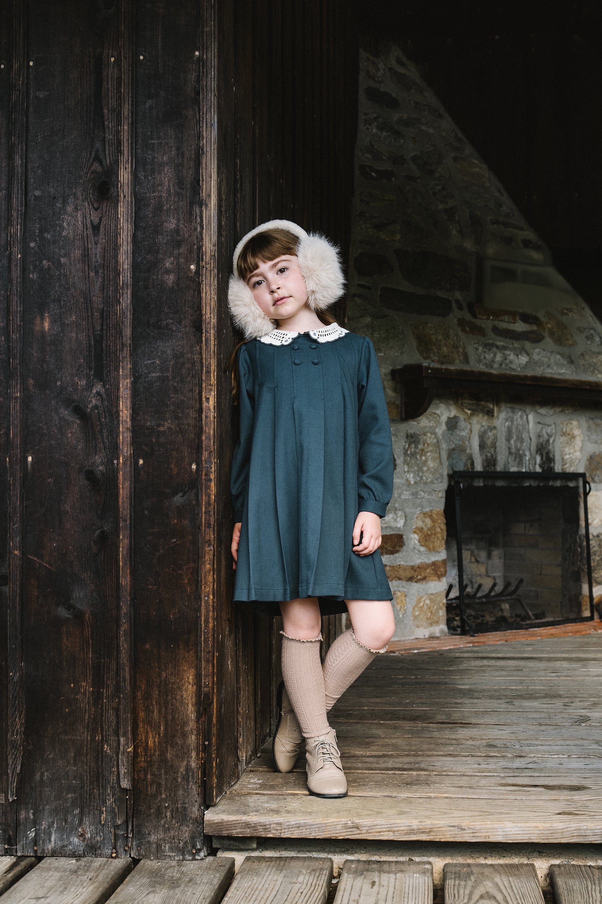 Lil Legs Crochet collar slate dress