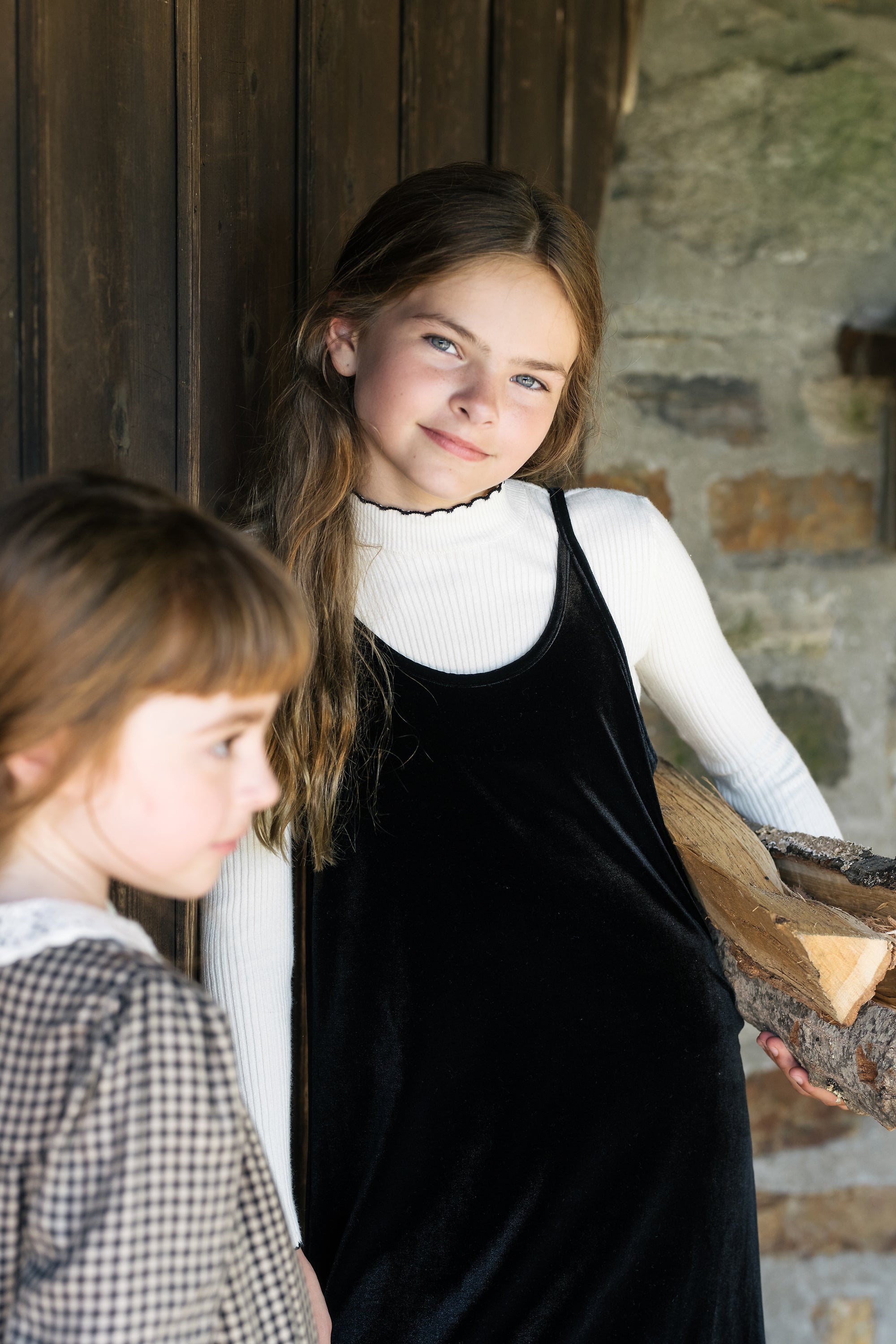 Lil Legs Scalloped knit cream mock neck