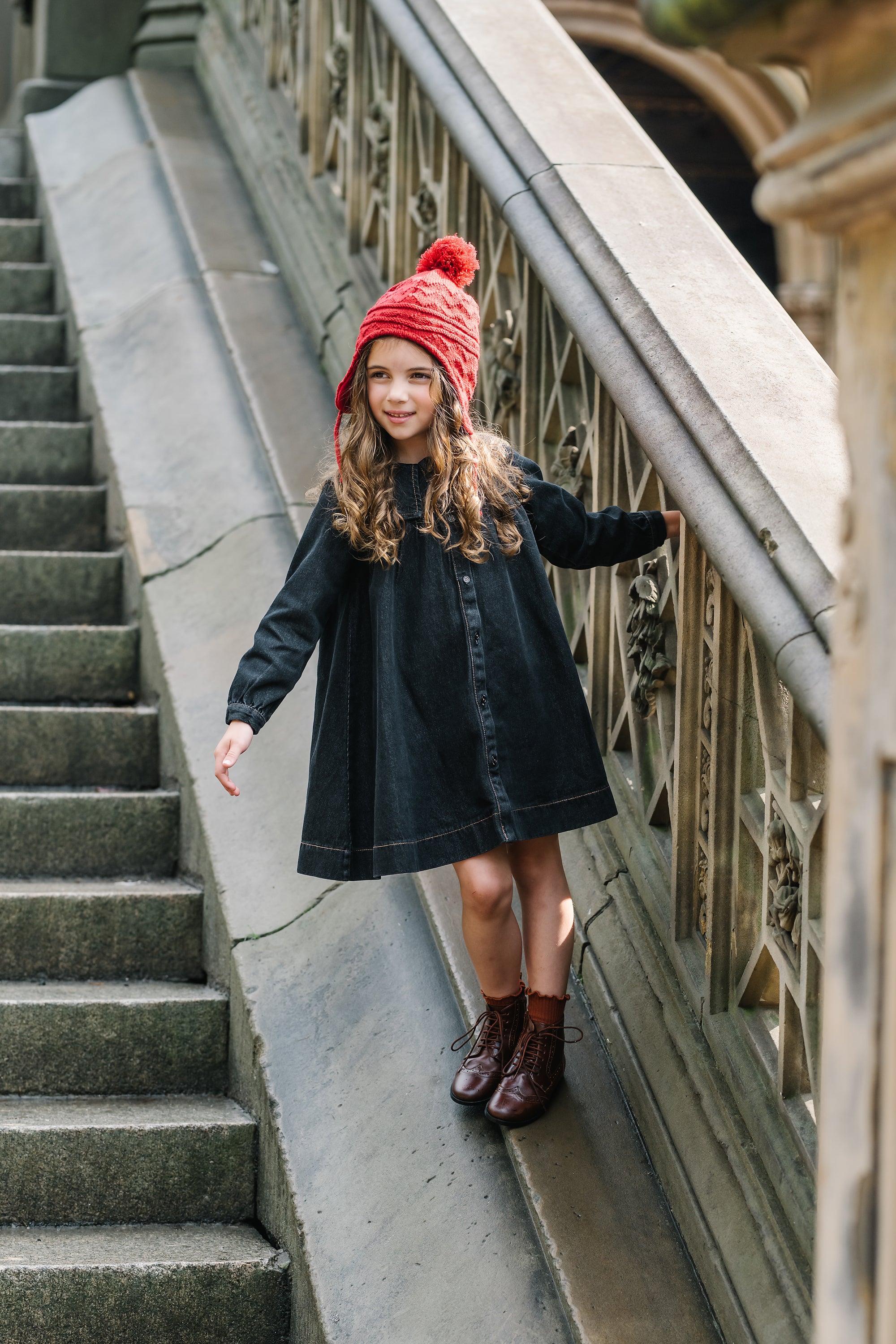 Lil Legs Sailor pleated black denim dress