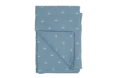 Embroidered blue blanket by Bee & Dee