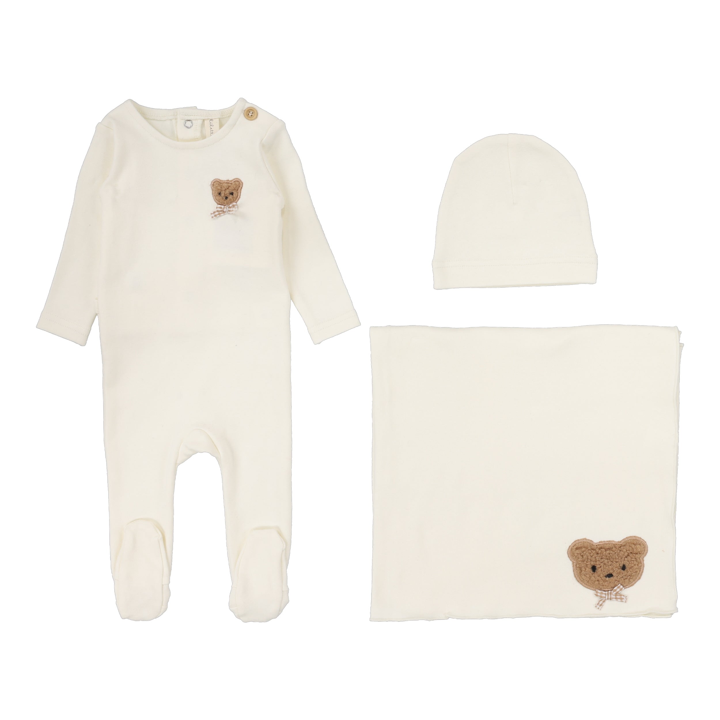 Lilette Bear applique cream layette set