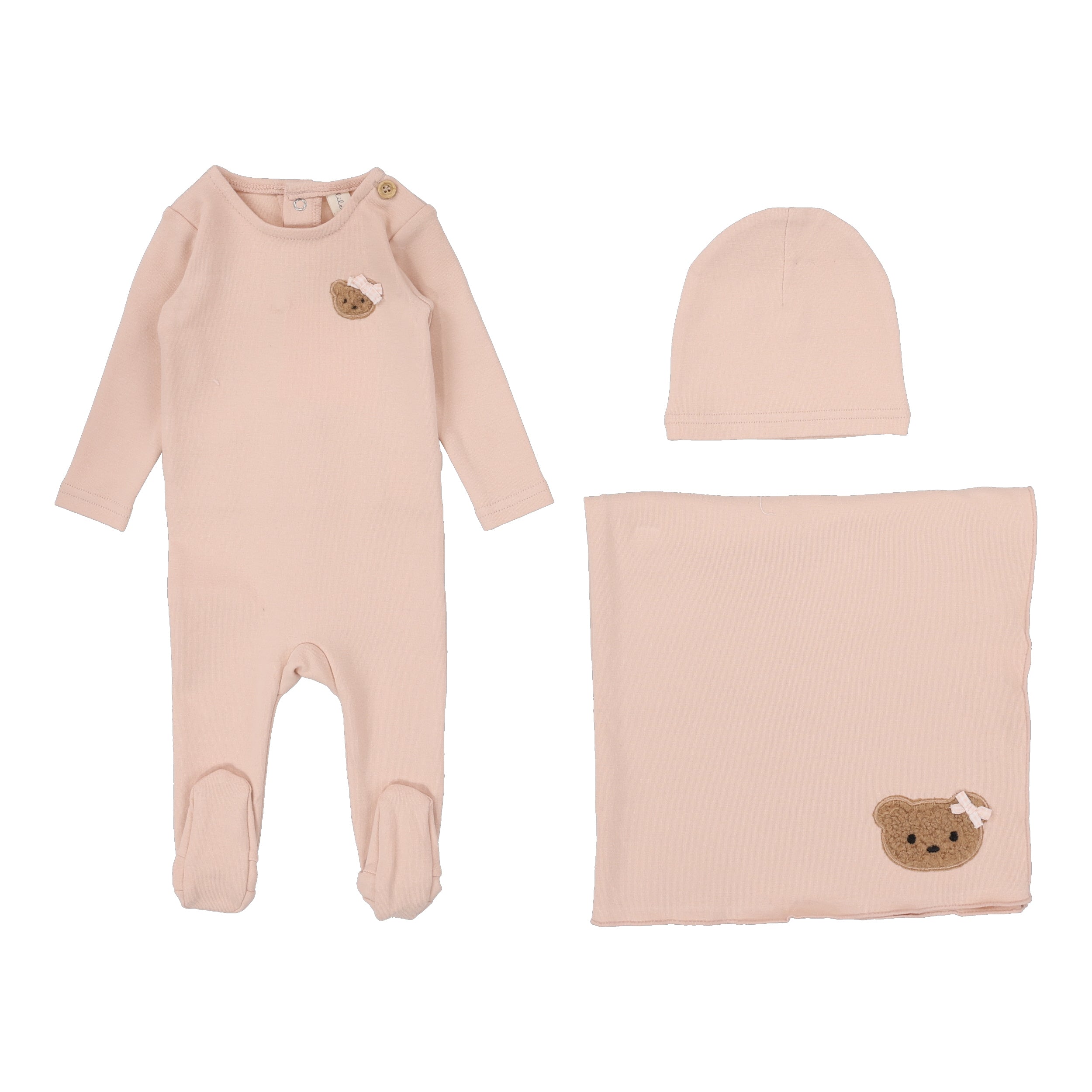 Lilette Bear applique dusty pink layette set