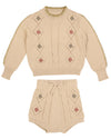 Embroidered cream floral knit set by Belati