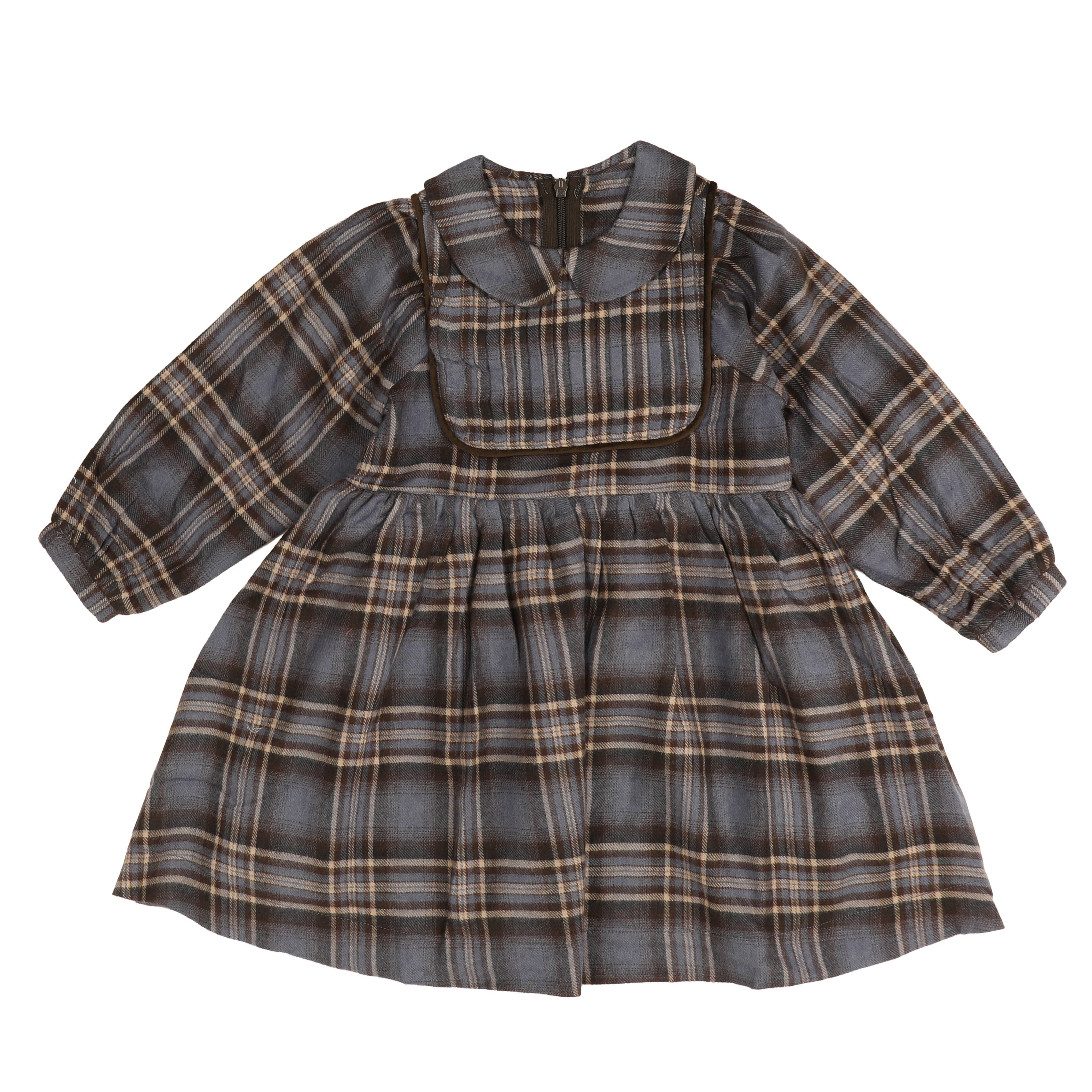 Belati Bib detail blue plaid dress