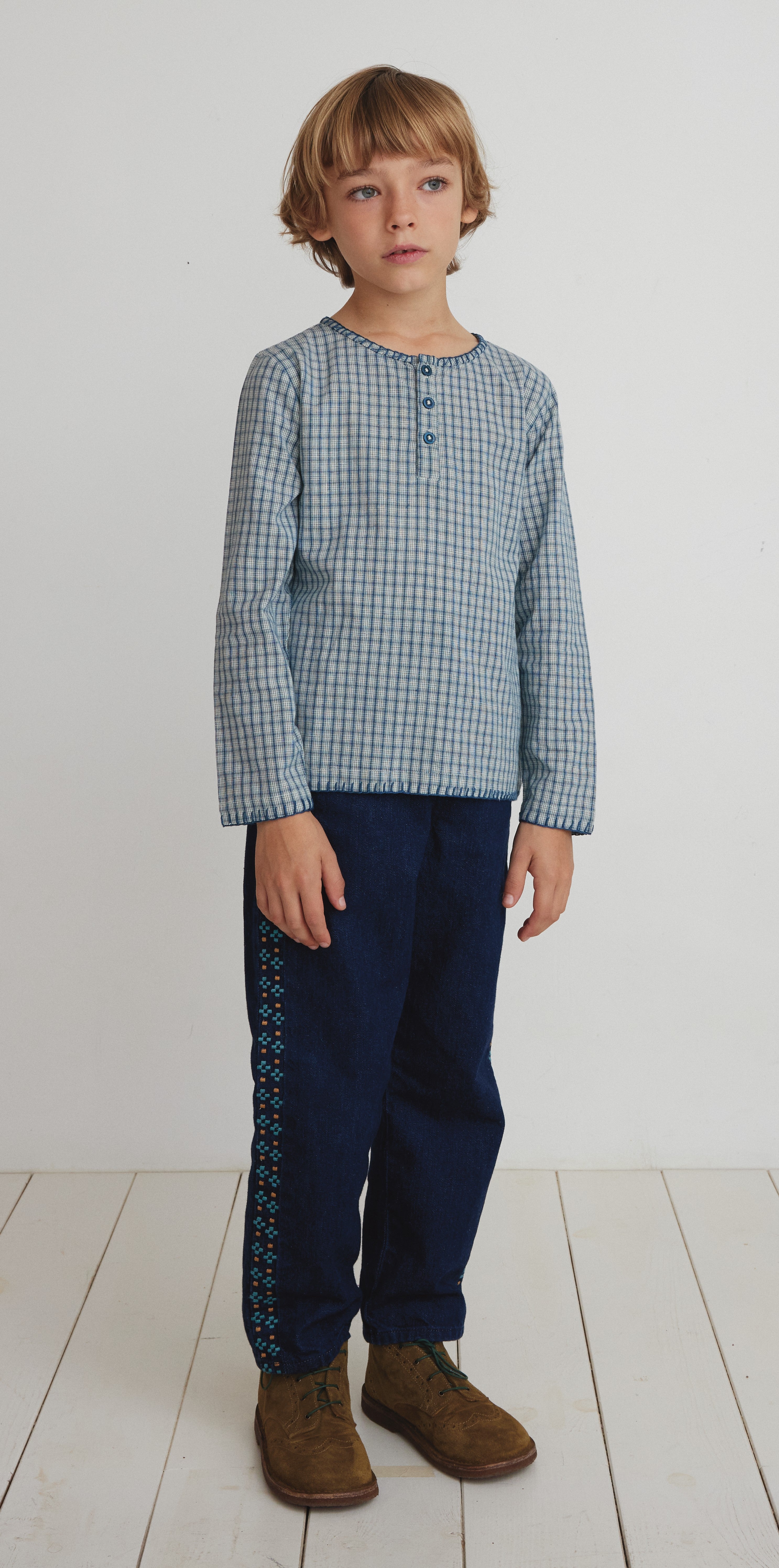 Bebe Organic Rigel blue check shirt