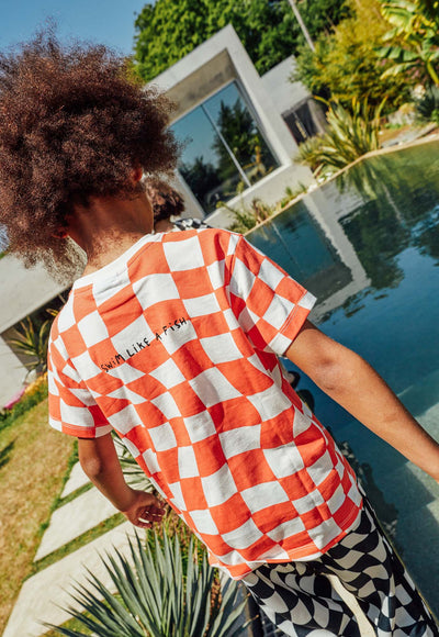 Red orange check t-shirt by Beau Loves