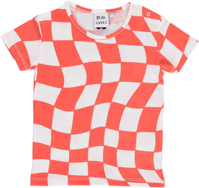Red orange check t-shirt by Beau Loves