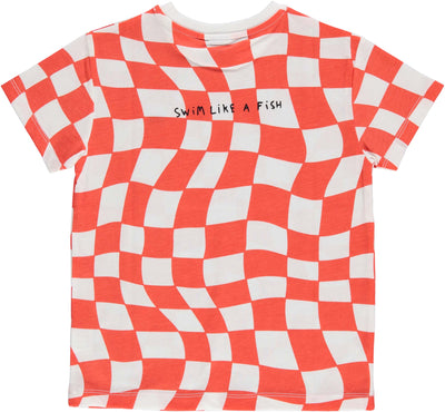 Red orange check t-shirt by Beau Loves