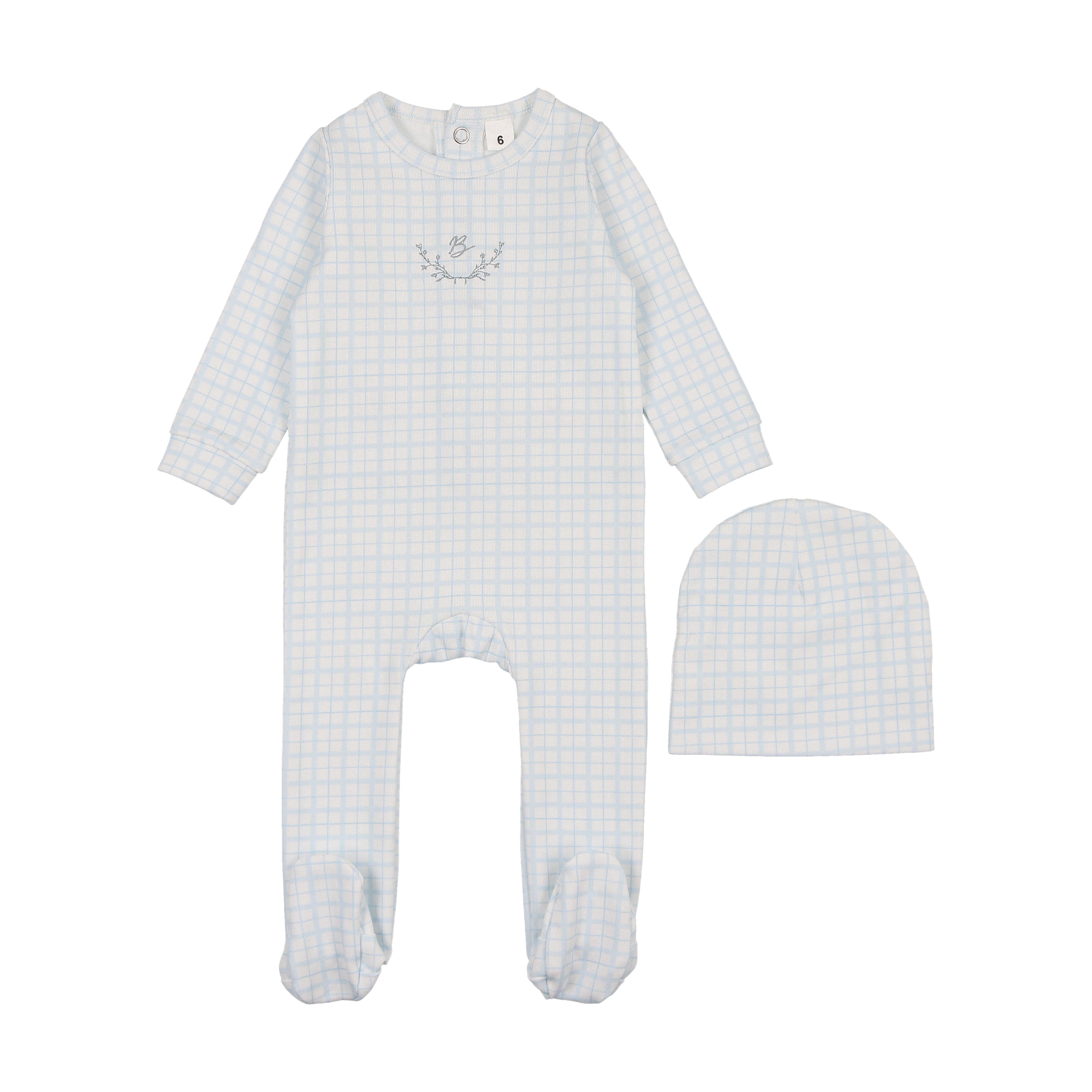 Bonjoy Dainty emblem blue grid footie set - Flying Colors