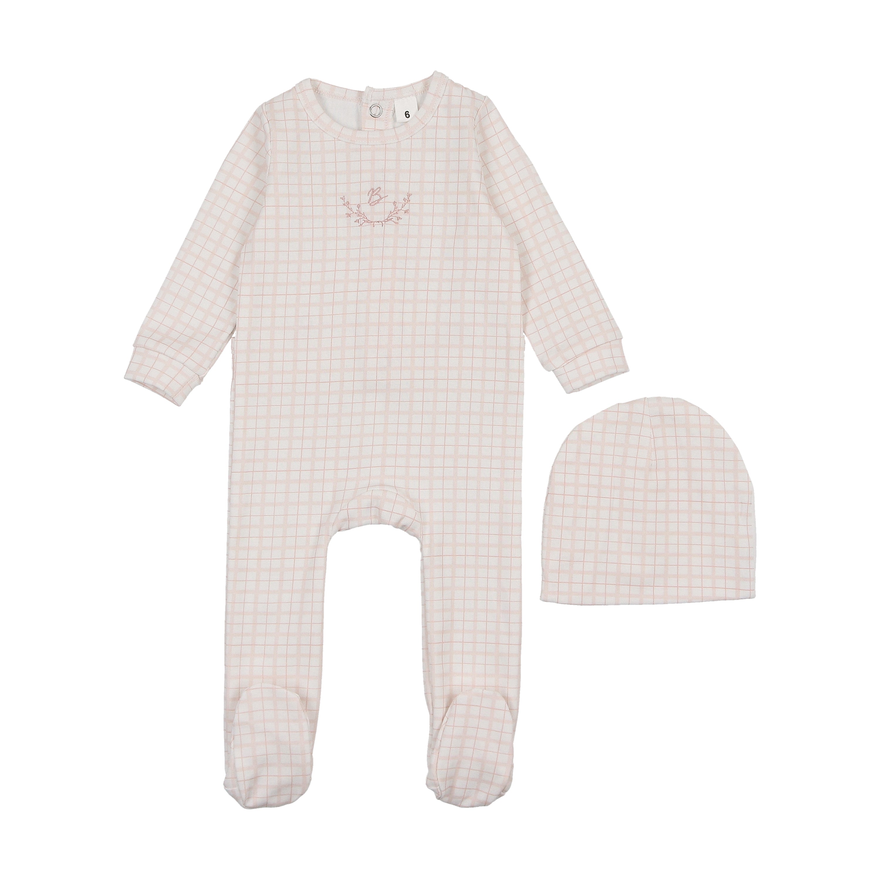 Bonjoy Dainty emblem pink grid footie set - Flying Colors