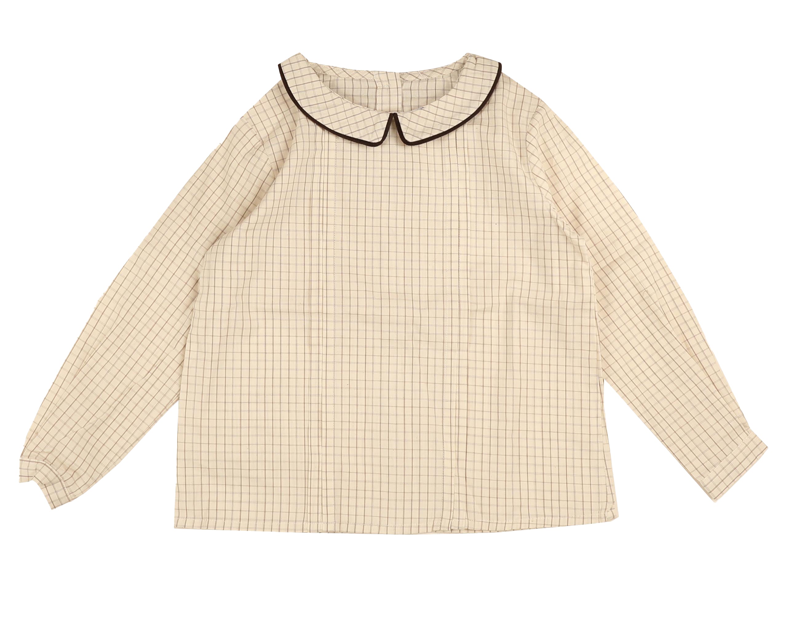 Belati Plaid peter pan neck mocha shirt