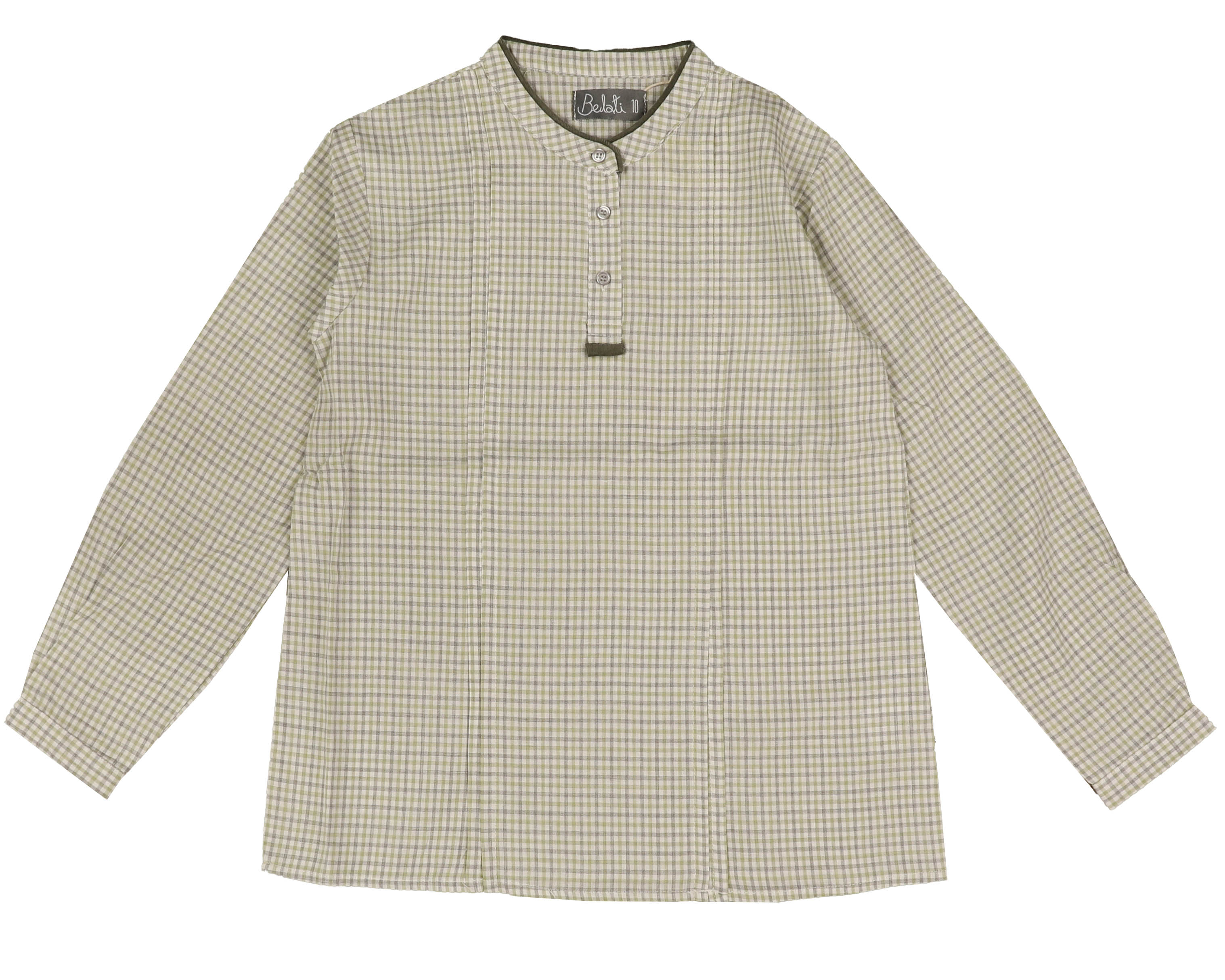 Belati Plaid mandarin neck green shirt