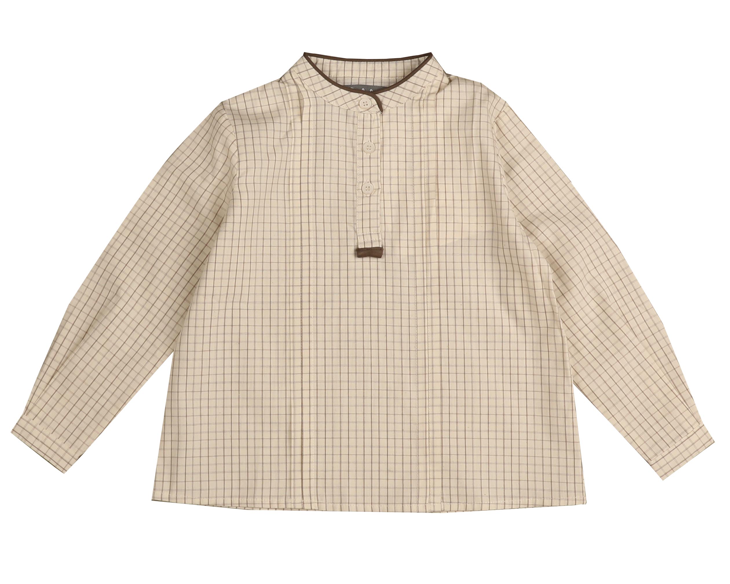 Belati Plaid mandarin neck mocha shirt