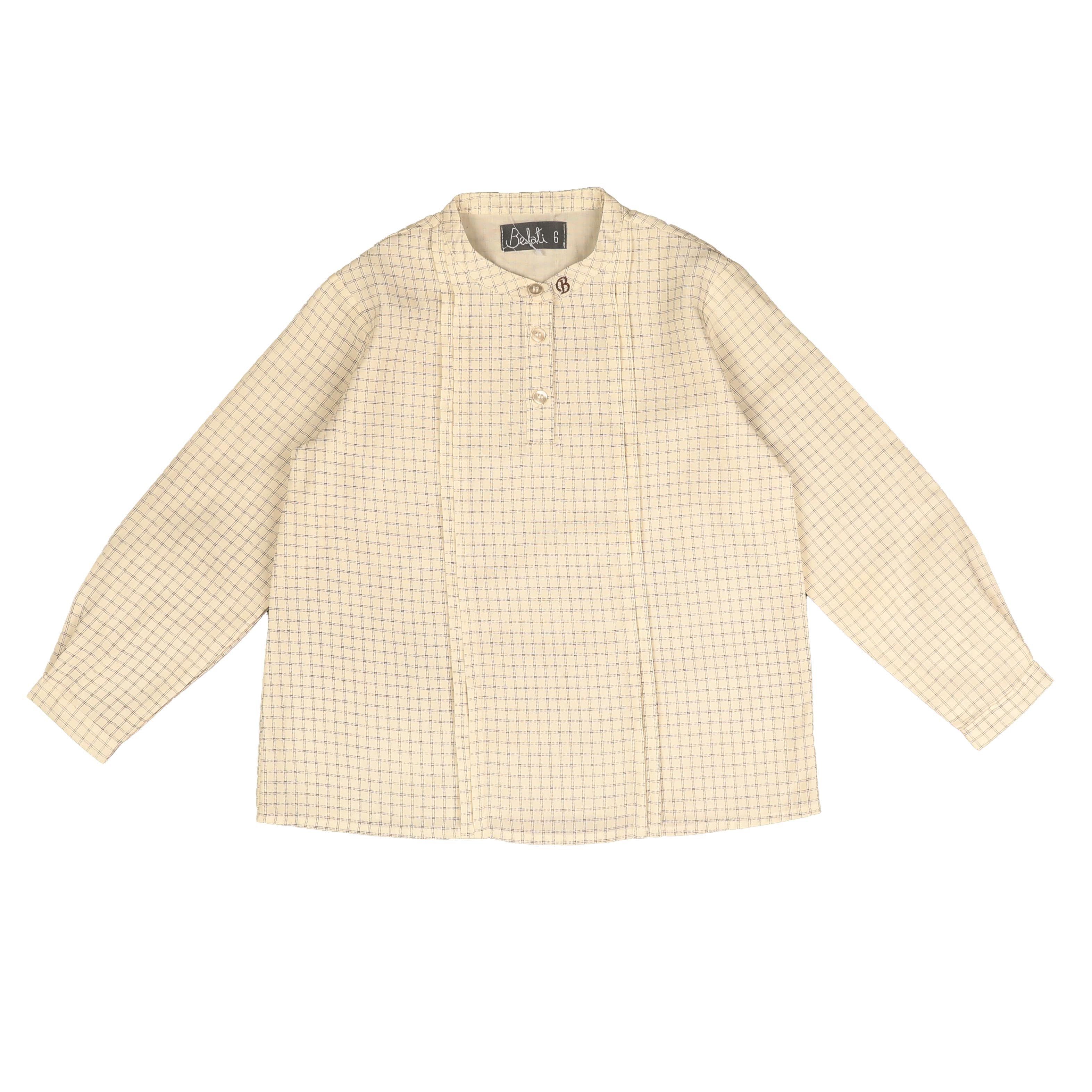 Belati Mandarin collar brown plaid shirt