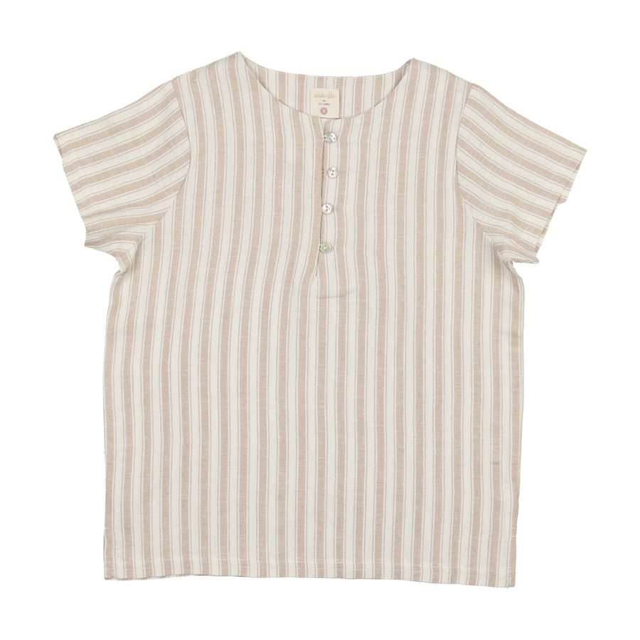 Loop button taupe stripe shirt by Lil Leggs