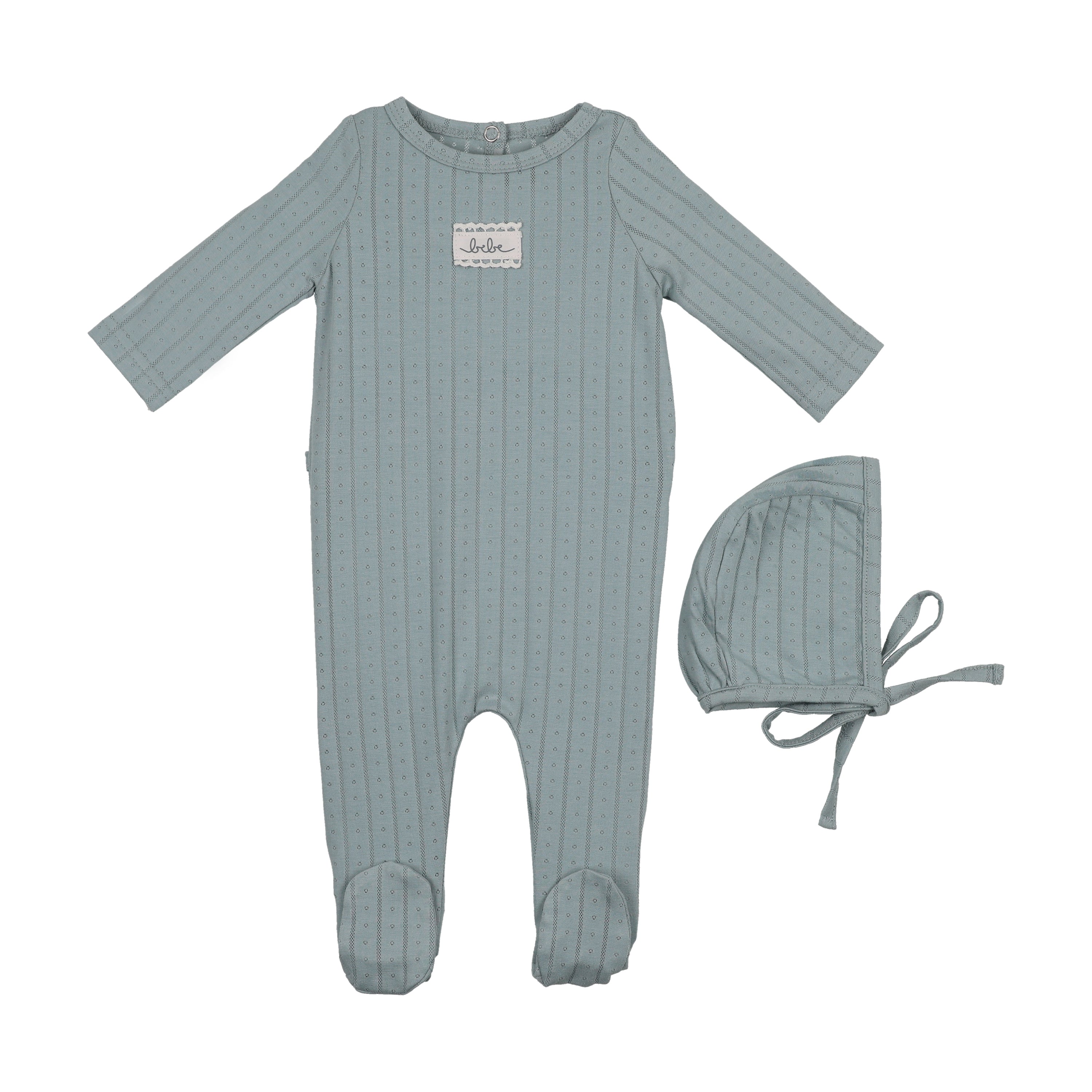 Maniere Bebe pointelle blue footie + beanie