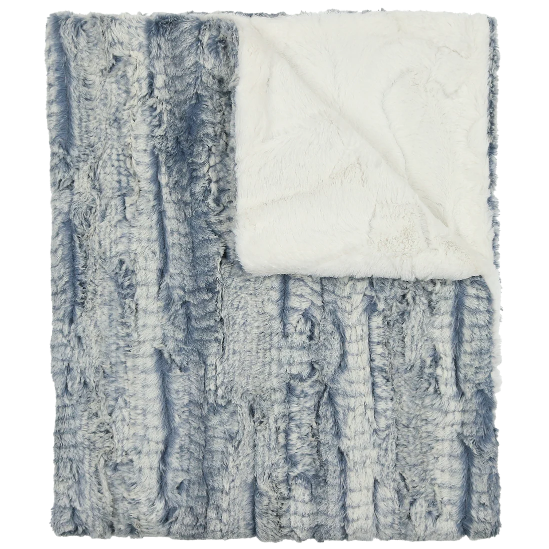 Peluche stone blue & natural lux fur blanket