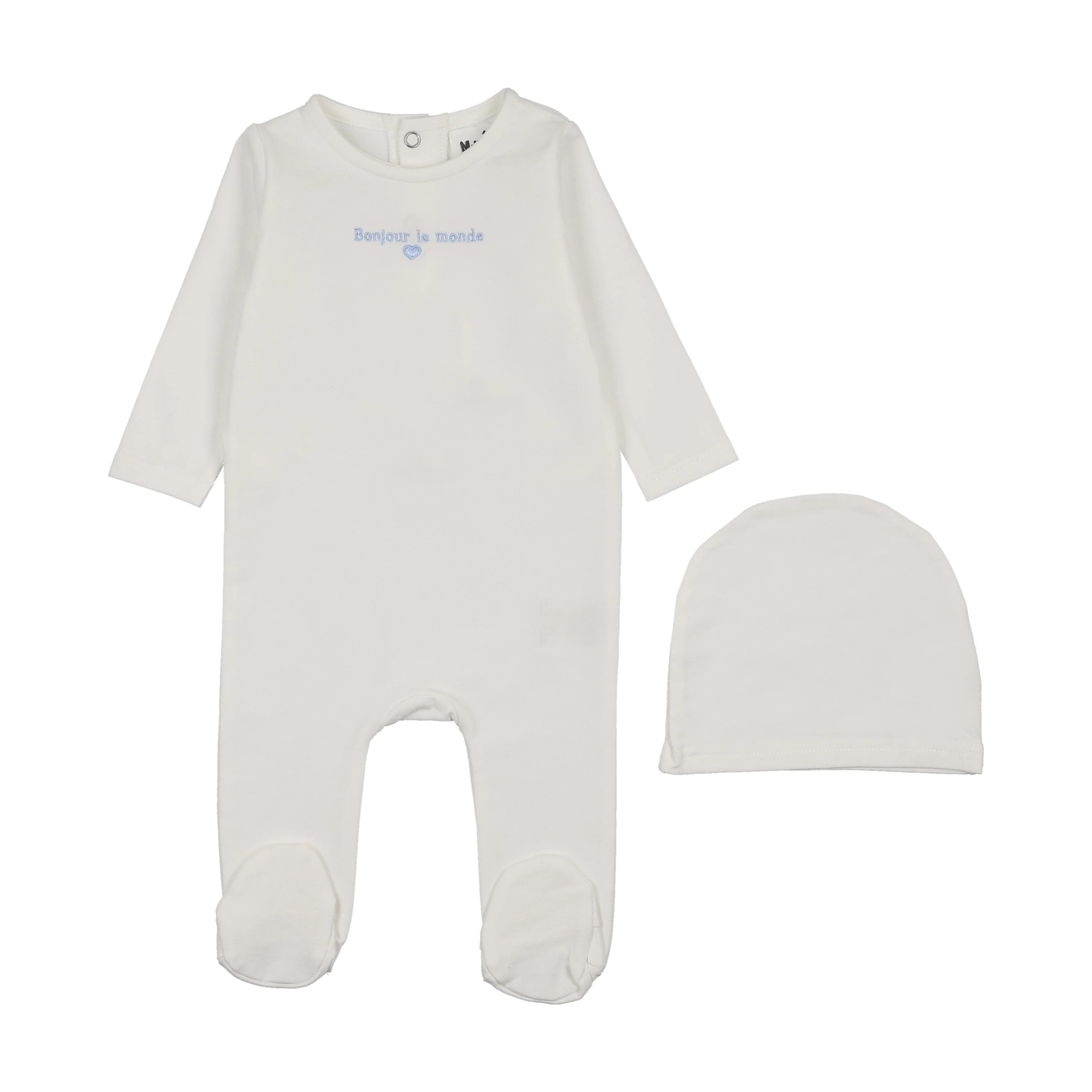 Maniere Bonjour Blue Embroidery Footie