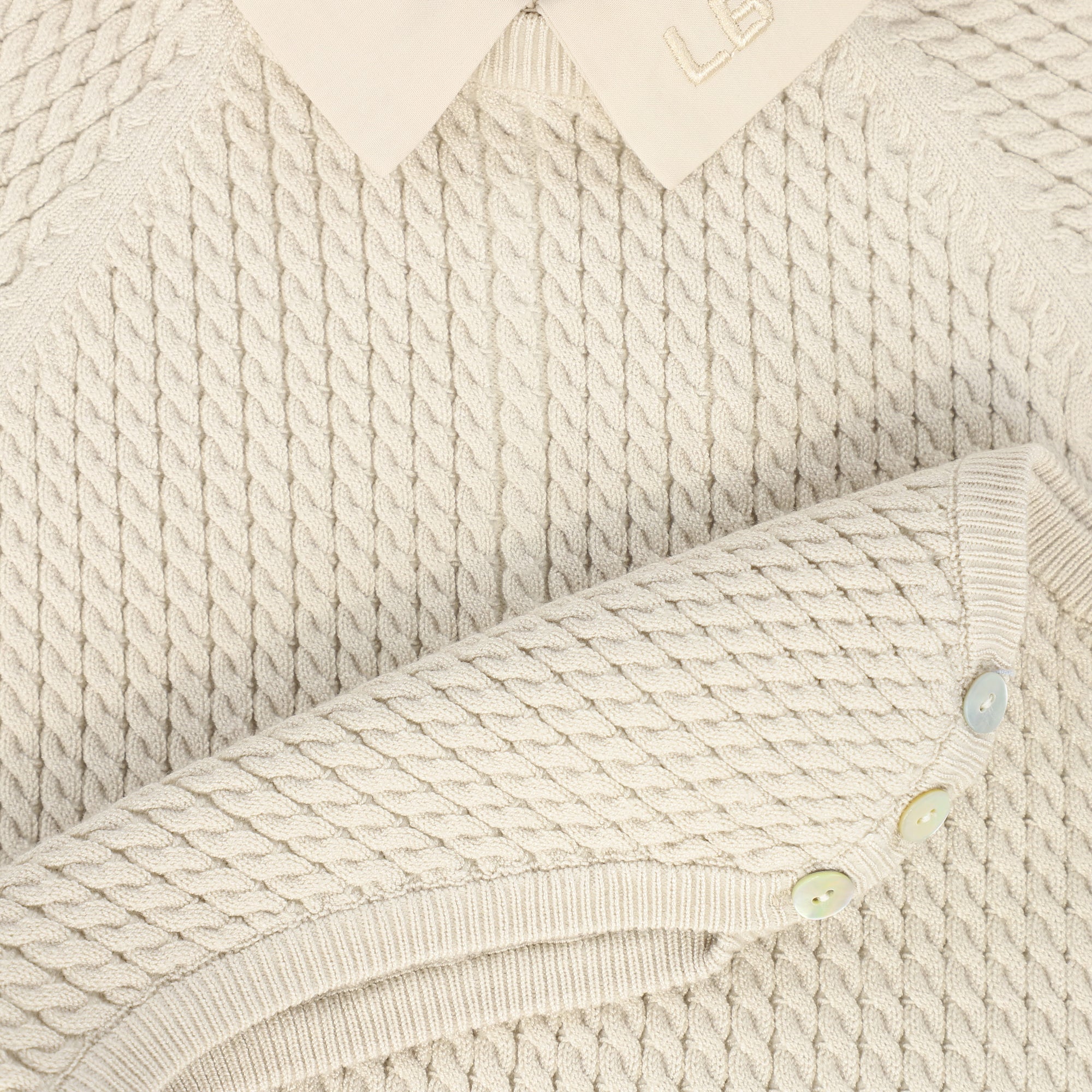 Cable knit tan romper by Le Bourdon– Flying Colors