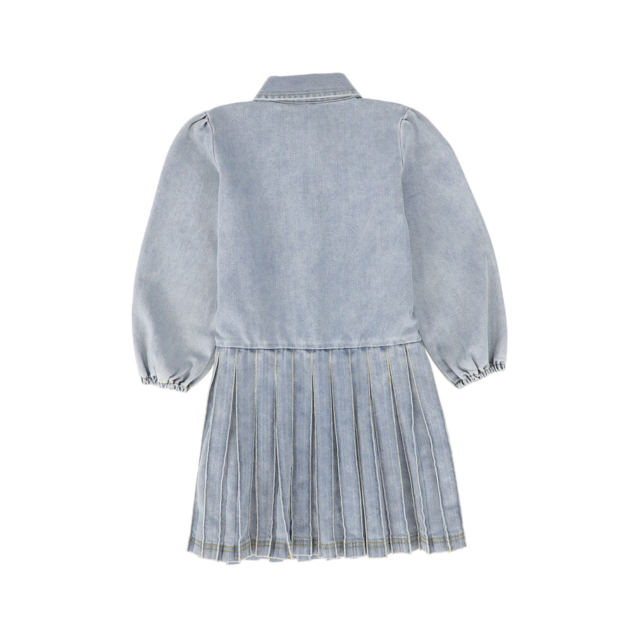 Button down pleated blue denim dress by Bace