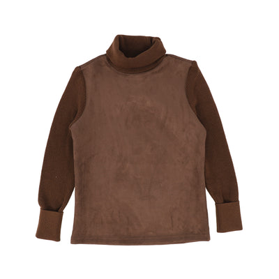 Suede brown knit turtleneck top by Bamboo