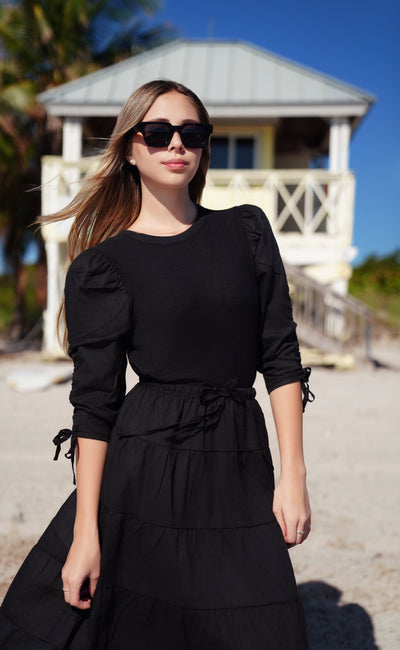 Lucy Black Bow Sleeve Tee by Luna Mae