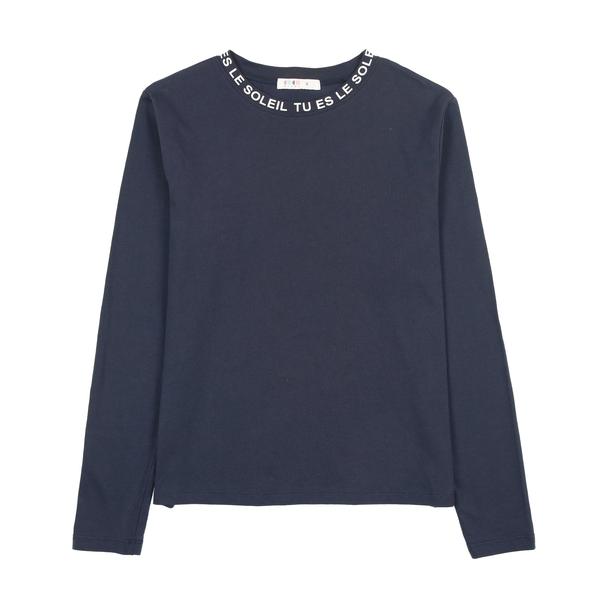 Coco Blanc Crew Neck Tee (3/4 sleeve) - White W/ Blue Coco Blanc Crew Neck Tee (3/4 sleeve) - White W/ Blue