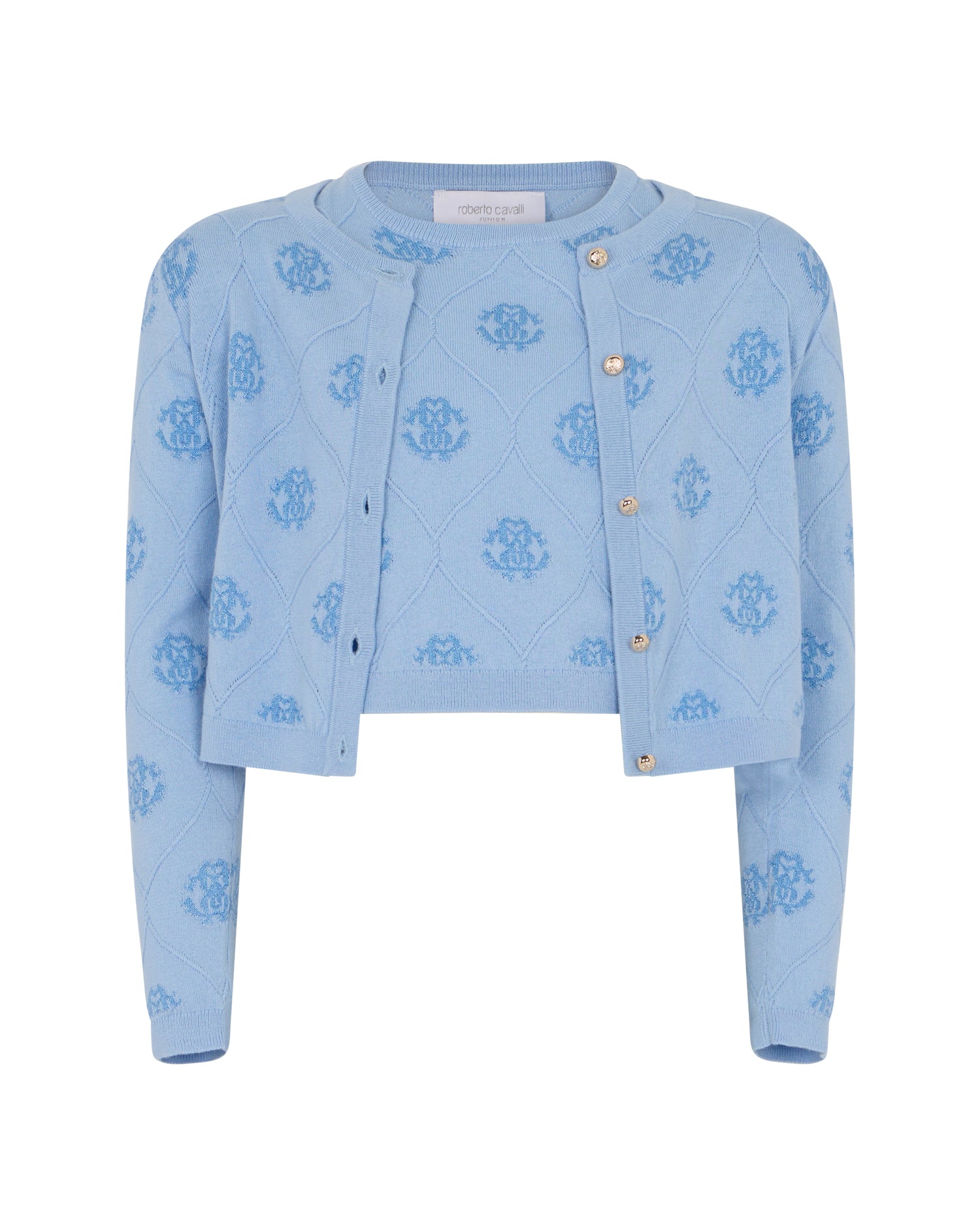 Roberto Cavalli Embossed logos blue cardigan - Flying Colors