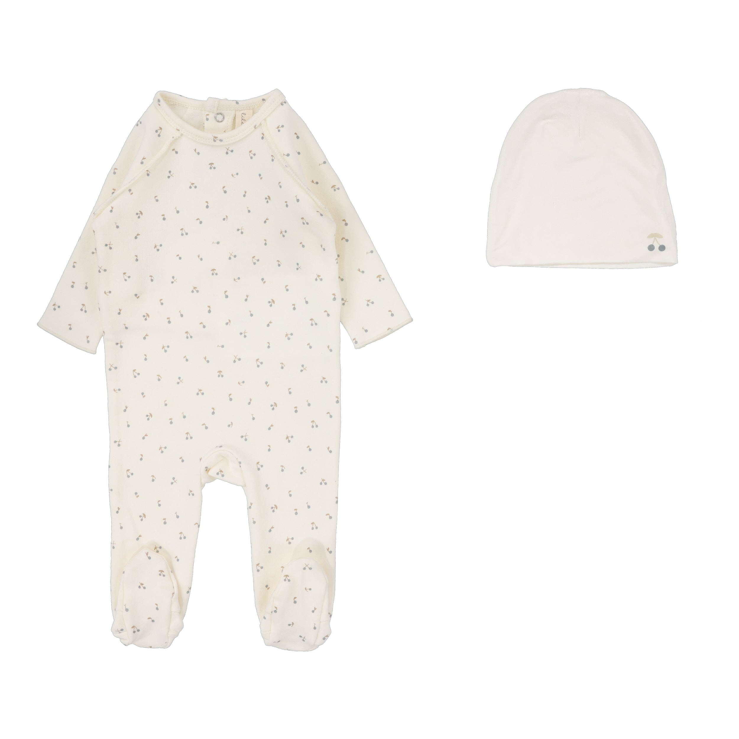 Lilette Cherry print cream/blue footie set