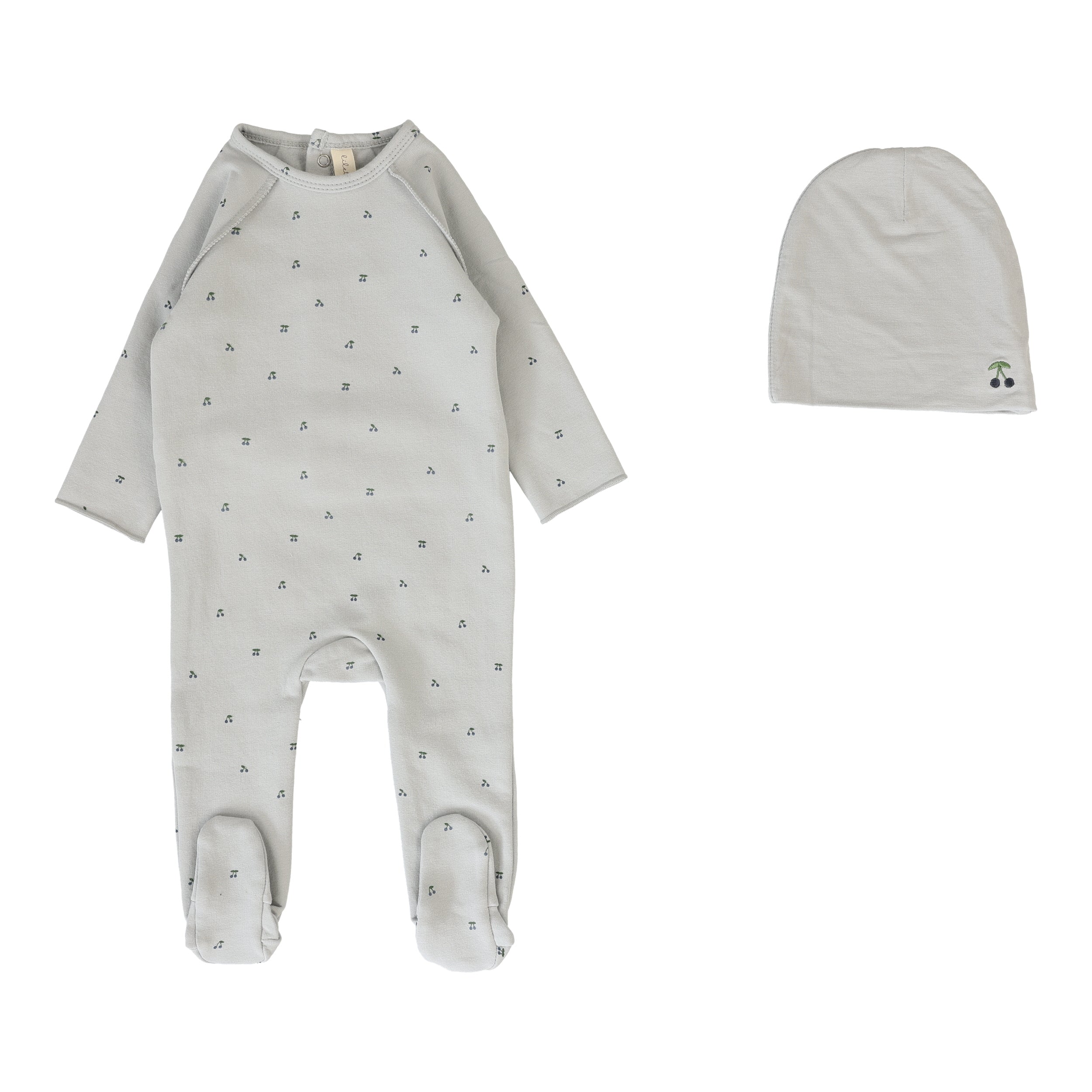 Lilette Cherry print pale blue footie set