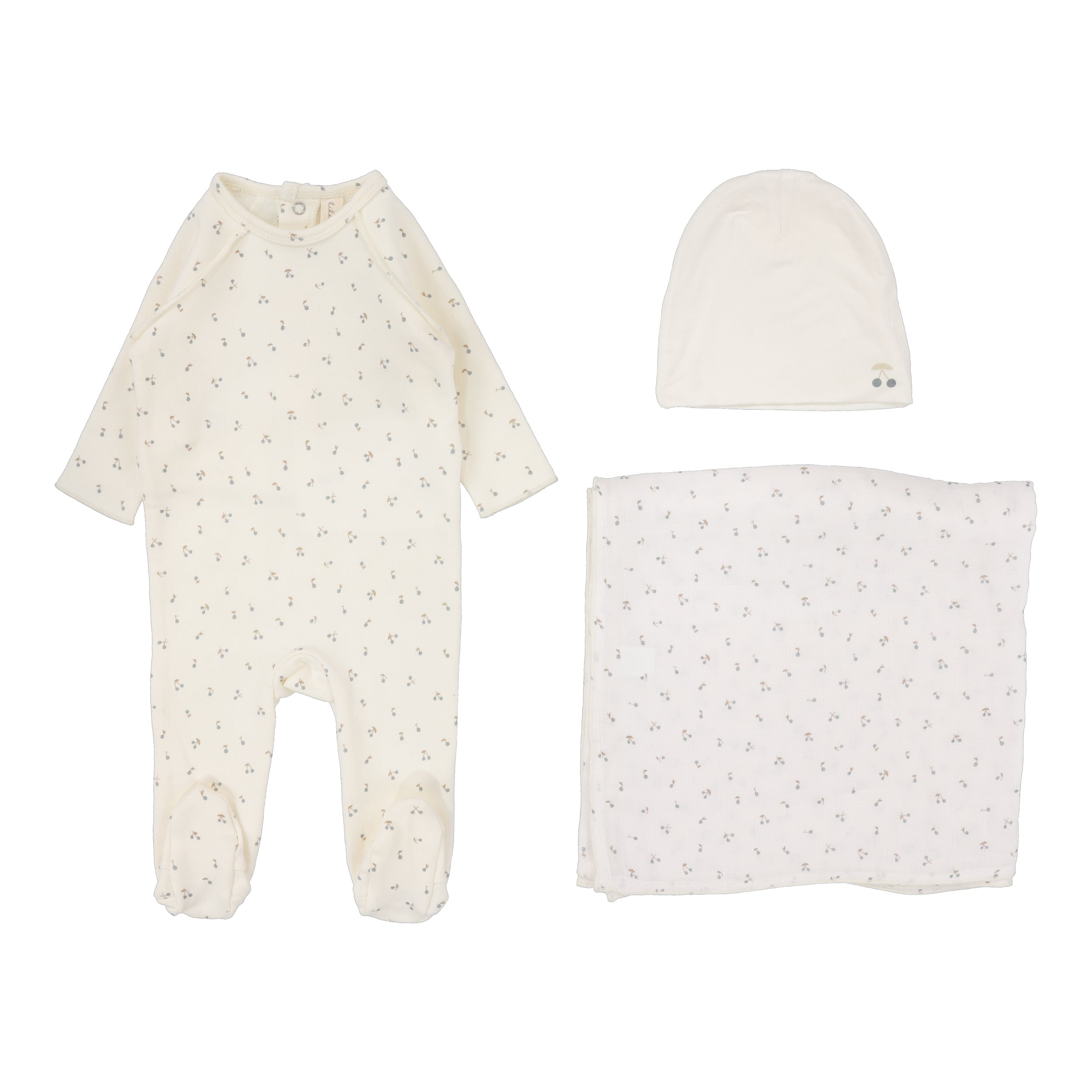 Lilette Cherry print cream/blue layette set