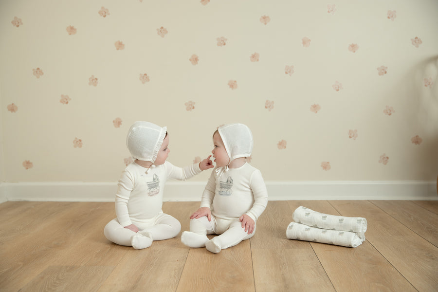 Carriage print snow white boys footie + bonnet by Bee & Dee