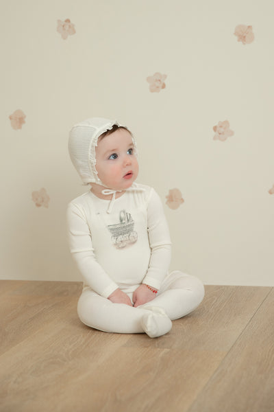 Carriage print snow white girls footie + beanie by Bee & Dee