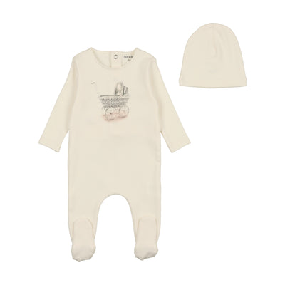 Carriage print snow white girls footie + beanie by Bee & Dee