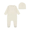 Bow wreath ivory velour footie + beanie by Bee & Dee
