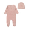 Bow wreath pink velour footie + beanie by Bee & Dee