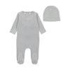 Bow wreath blue velour footie + beanie by Bee & Dee