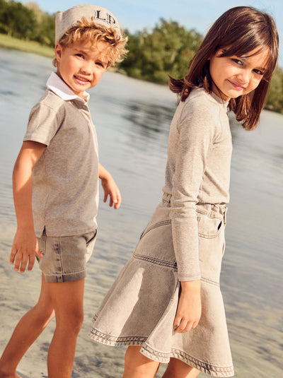 Grey denim short skirt by Little Parni