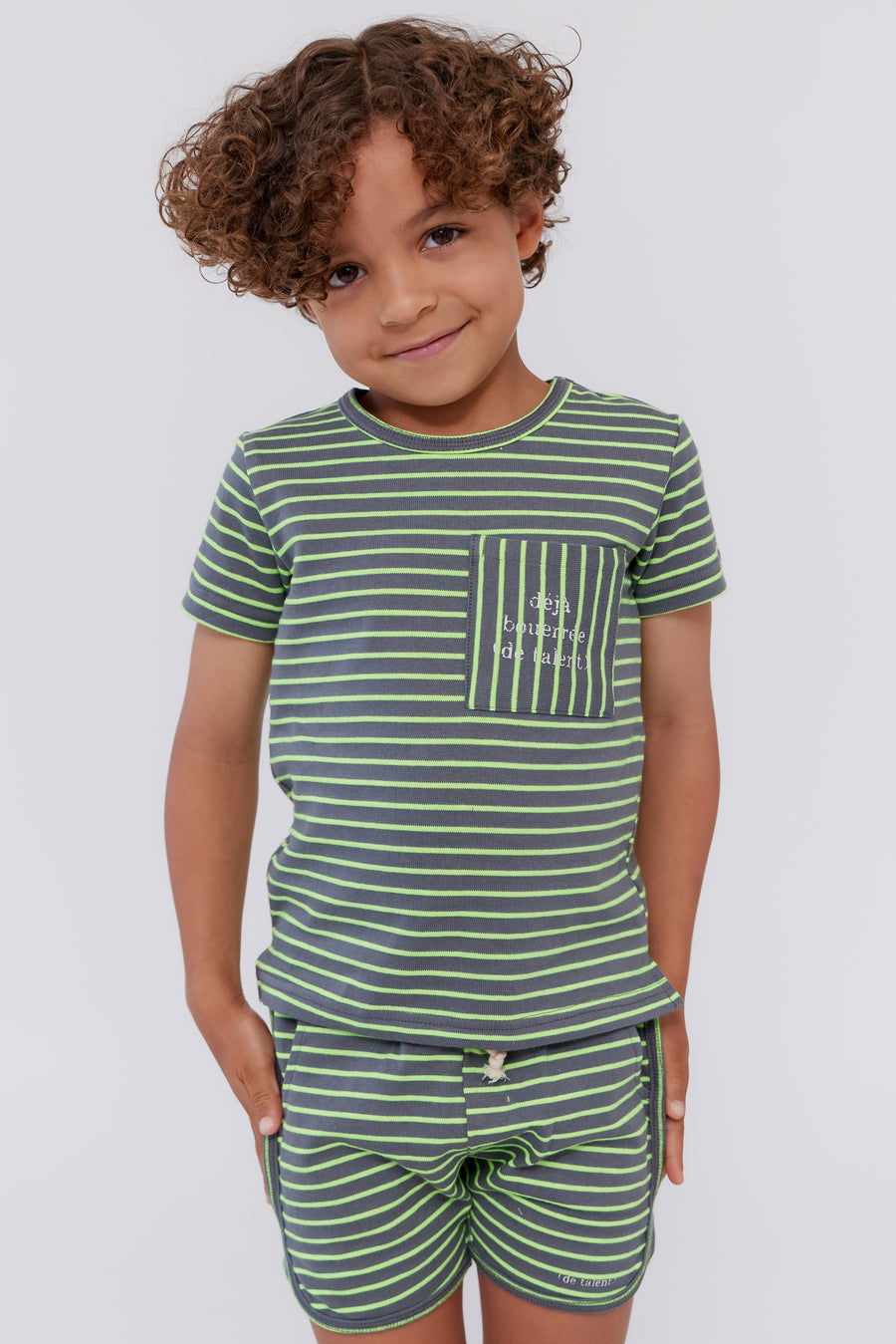Neon stripe green shorts by Crew Kids