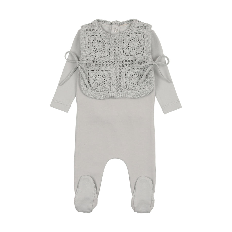 Bee & Dee Crochet Pullover Vest Footie & Bonnet - White Bee & Dee Crochet Pullover Vest Footie & Bonnet - White