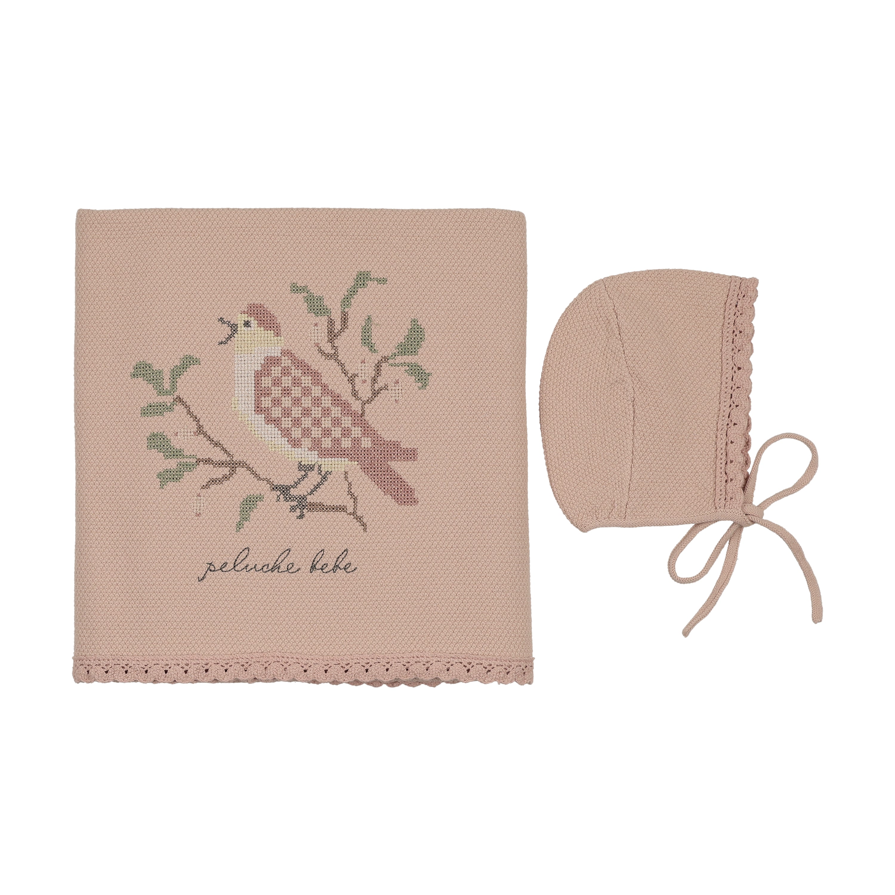 Peluche Cross stitch rose bird blanket set - Flying Colors
