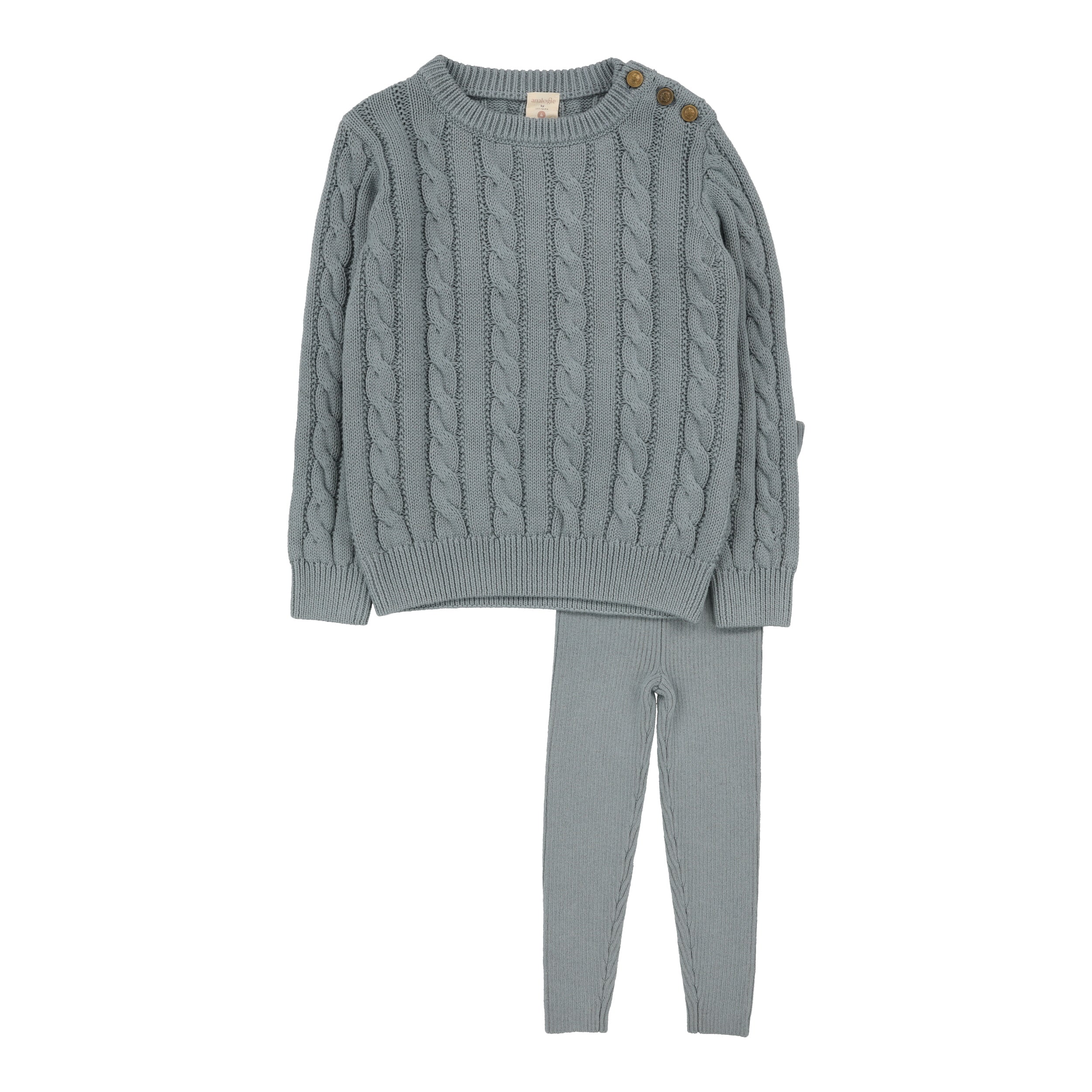 Lil Legs Cable knit dusty blue set