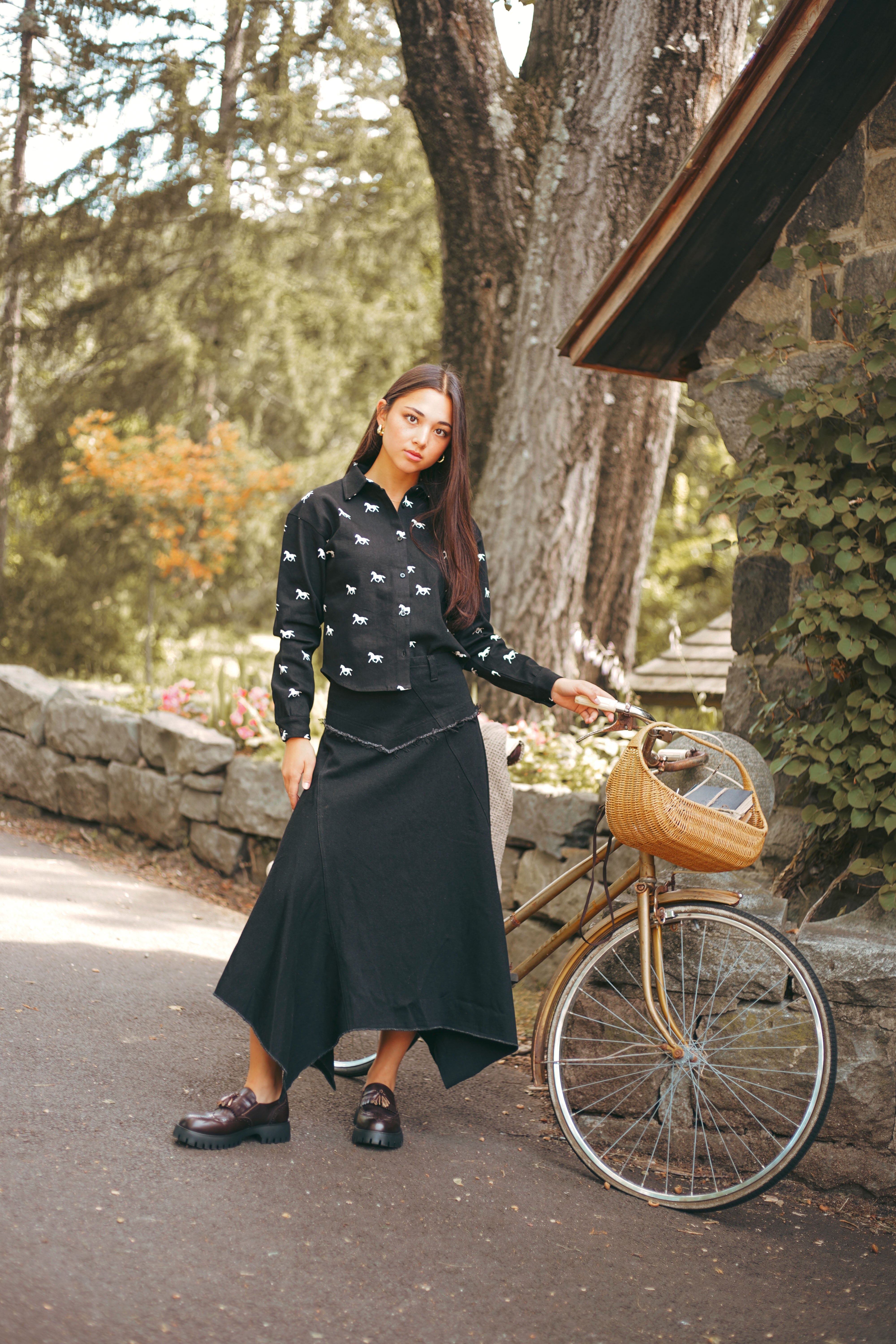 Urban Edge Uneven black denim skirt
