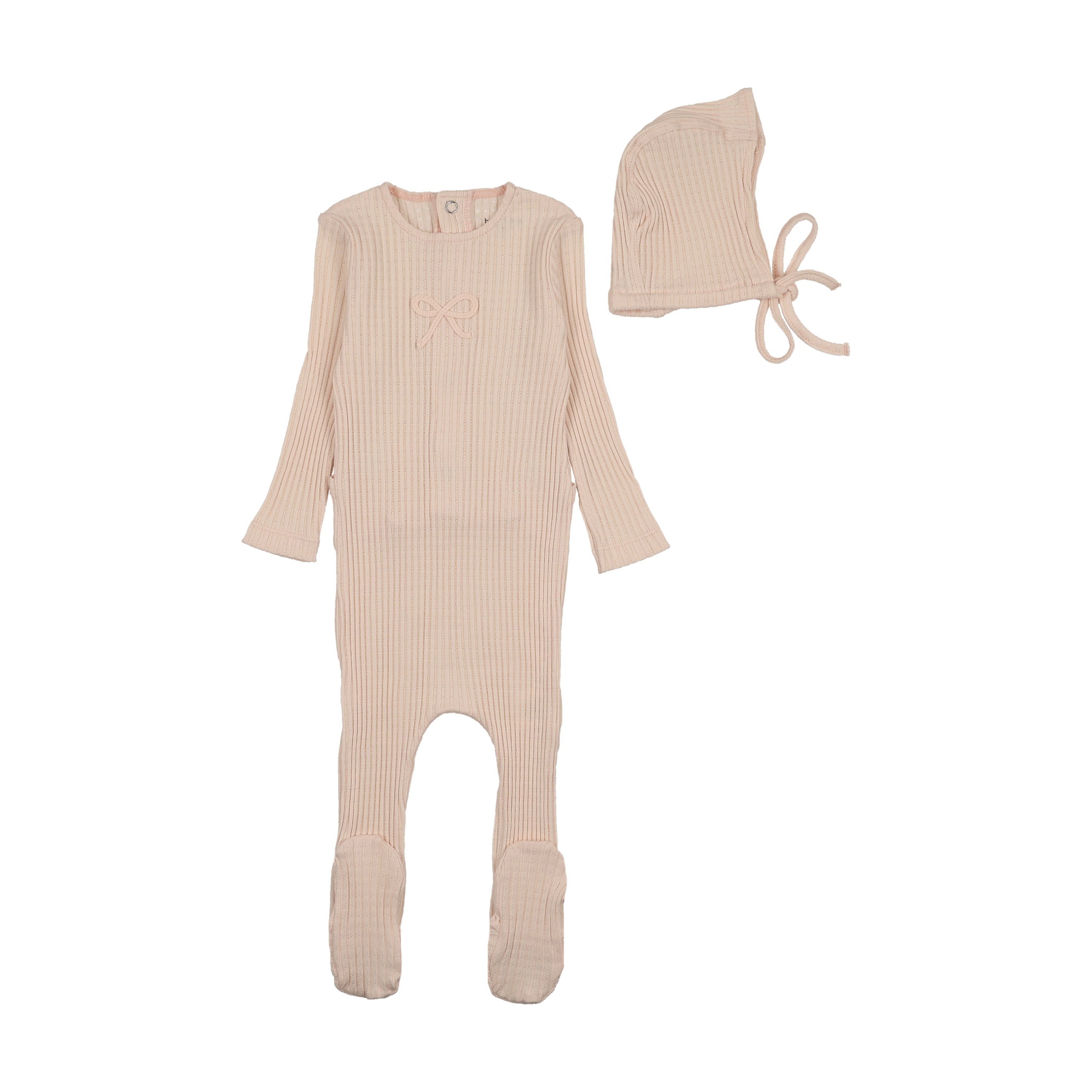 Bee & Dee Dainty rope pointelle pink footie + bonnet