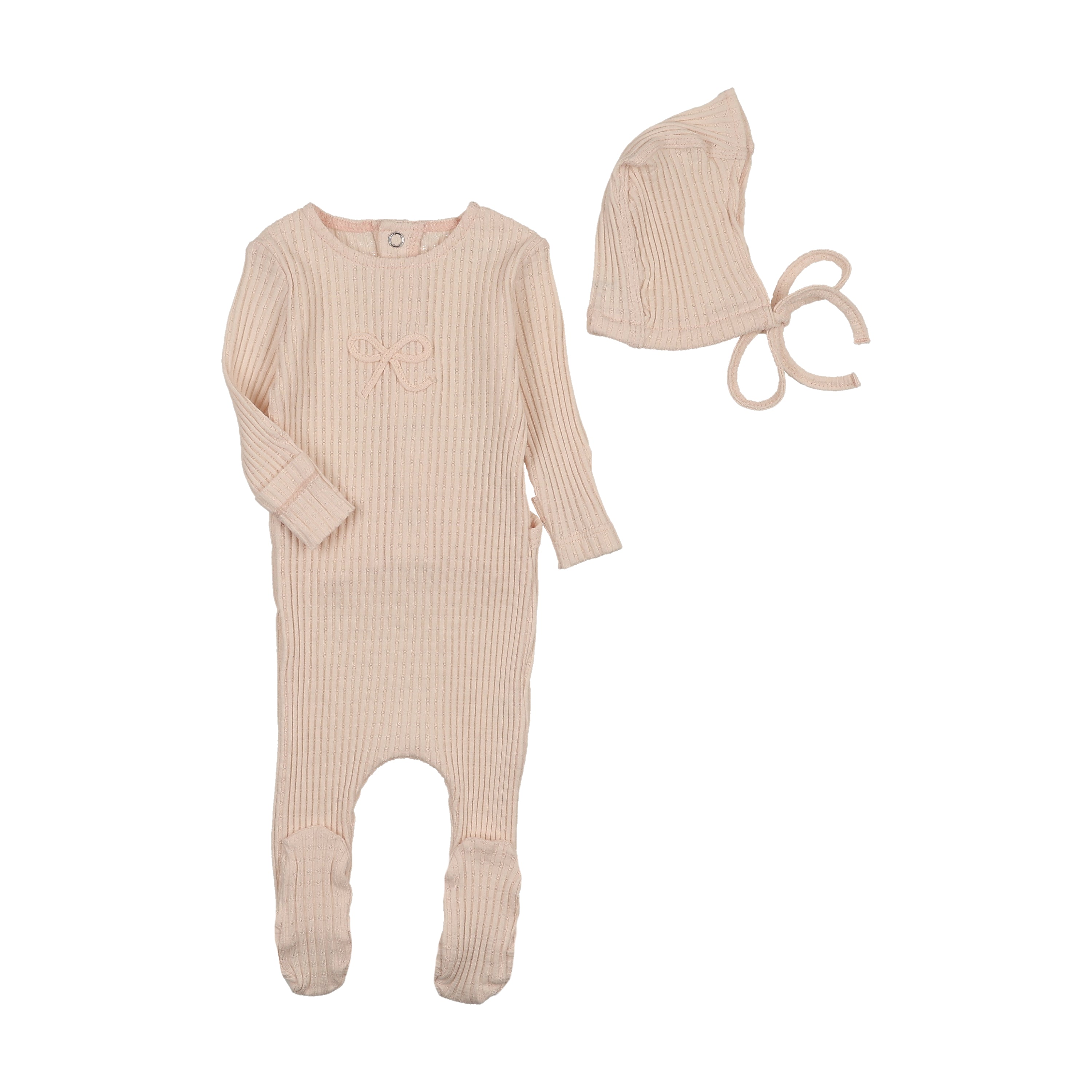 Bee & Dee Dainty rope pointelle pink footie + bonnet