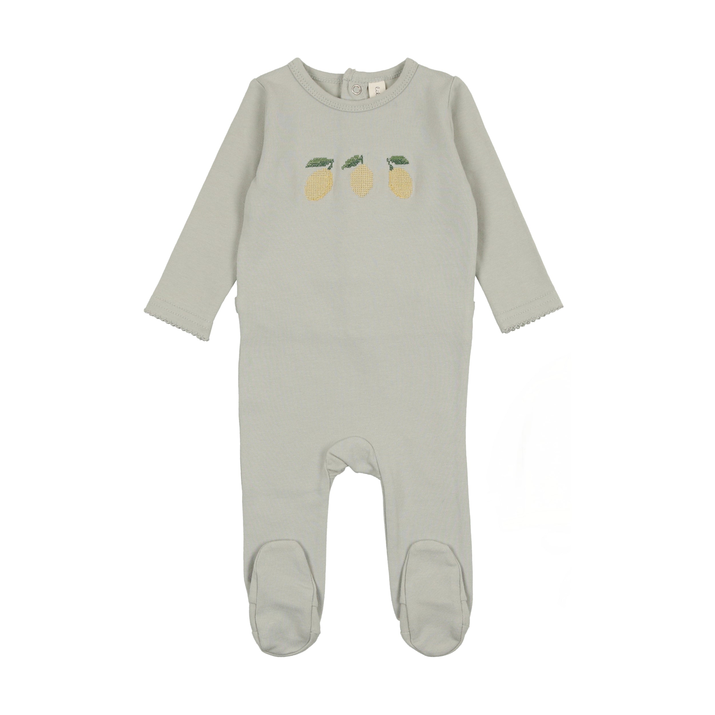 Lemon embroidered mint footie by Lilette
