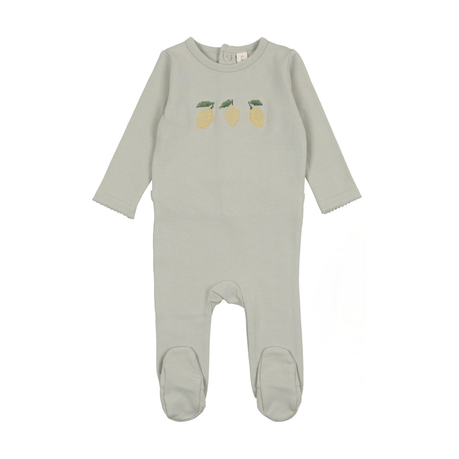 Lemon embroidered mint footie by Lilette