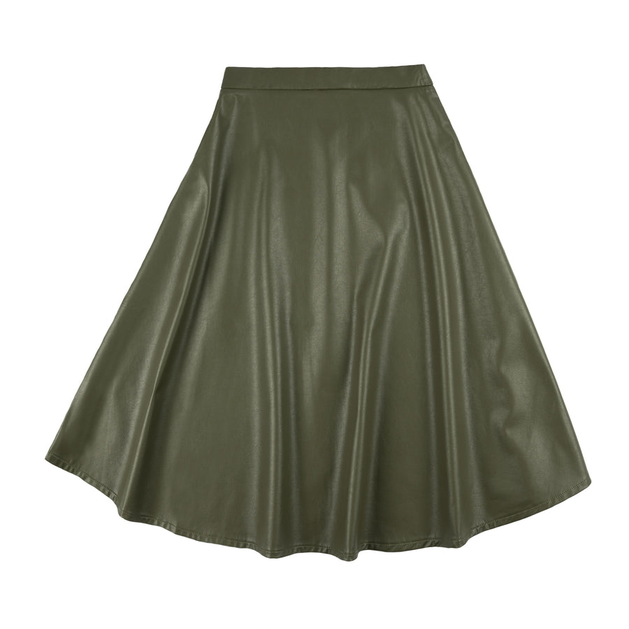 Elin Khaki Leather Skirt By Atelier Parsmei