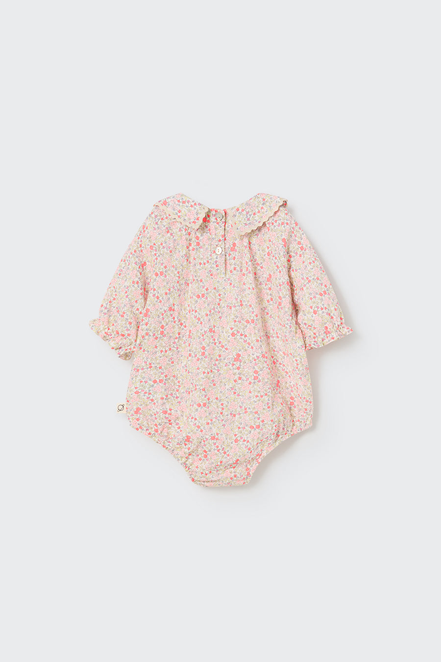 Neon coral floral romper by Cozmo